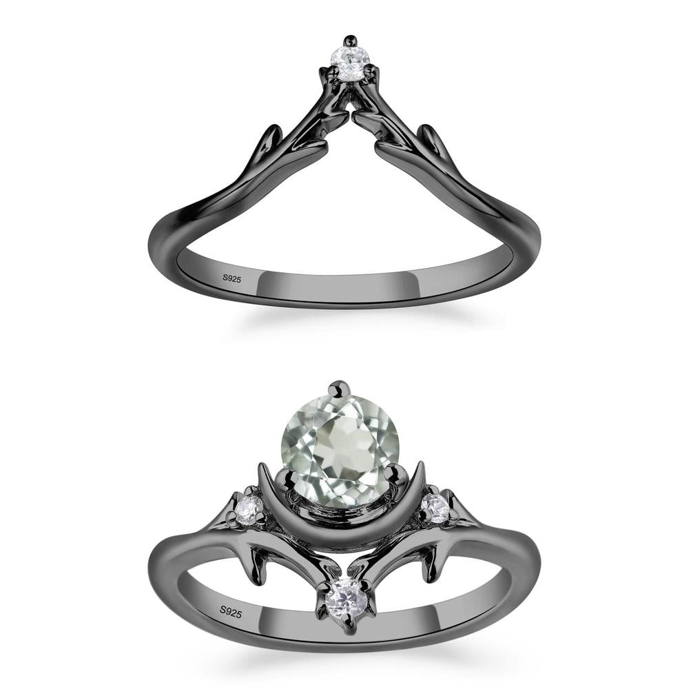 Green Amethyst Crescent Moon and Star Ring - LUO Jewelry #metal_xxxxx