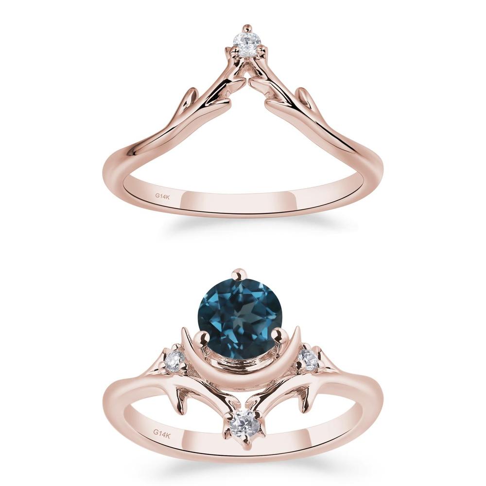 London Blue Topaz Moon and Star Ring - LUO Jewelry #metal_14k rose gold