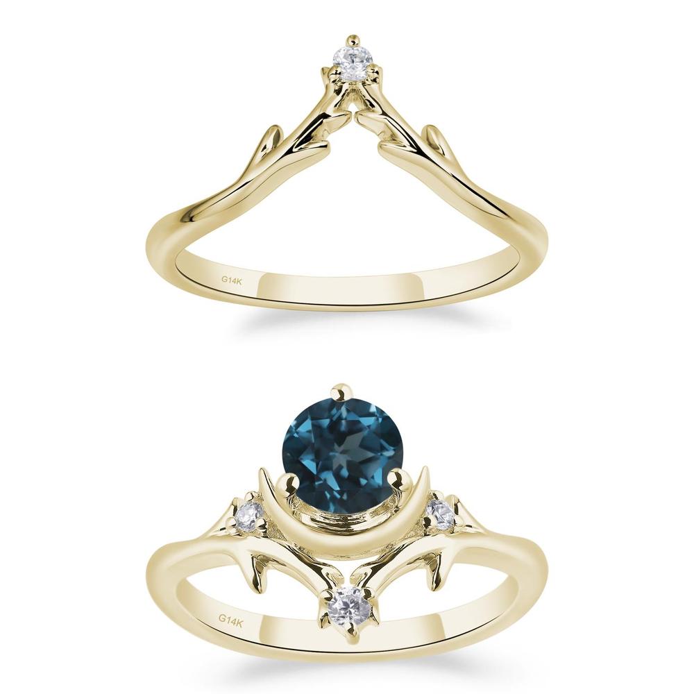 London Blue Topaz Moon and Star Ring - LUO Jewelry #metal_14k yellow gold