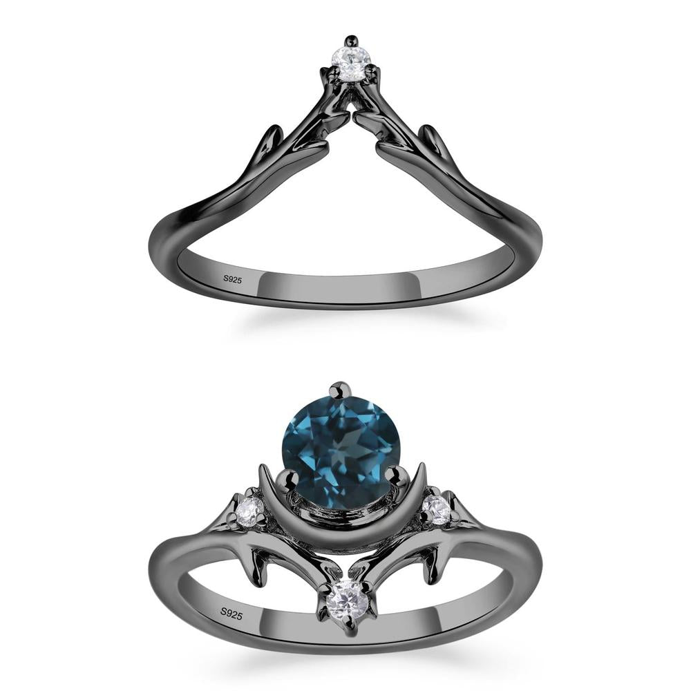 London Blue Topaz Moon and Star Ring - LUO Jewelry #metal_black finish sterling silver