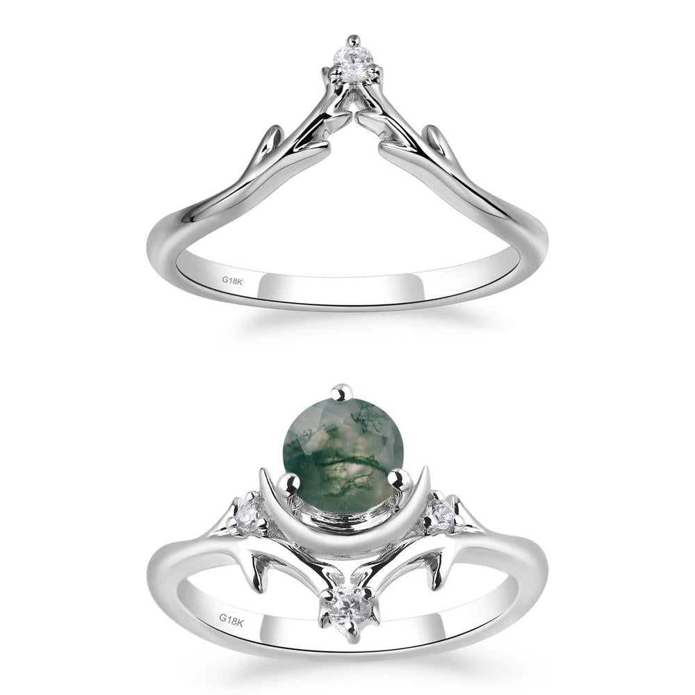 Moss Agate Ring with Moon and Star - LUO Jewelry #metal_xxxxx