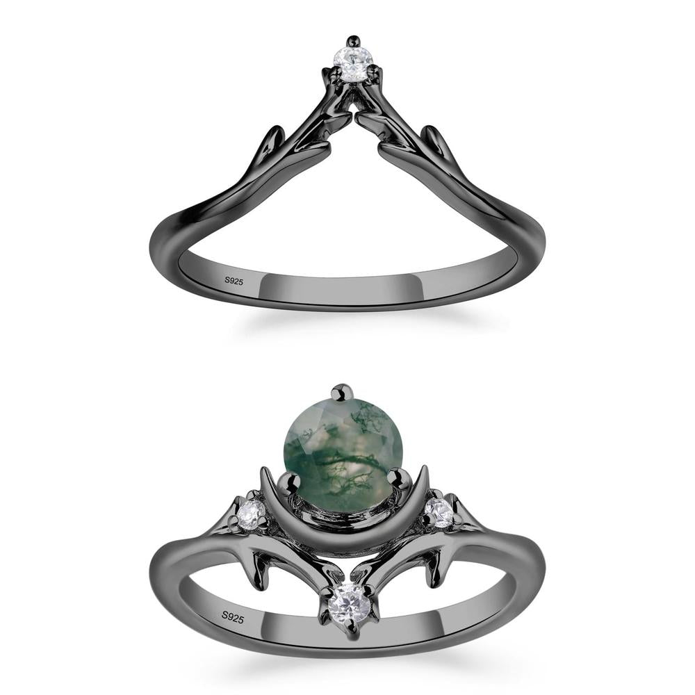 Moss Agate Ring with Moon and Star - LUO Jewelry #metal_xxxxx