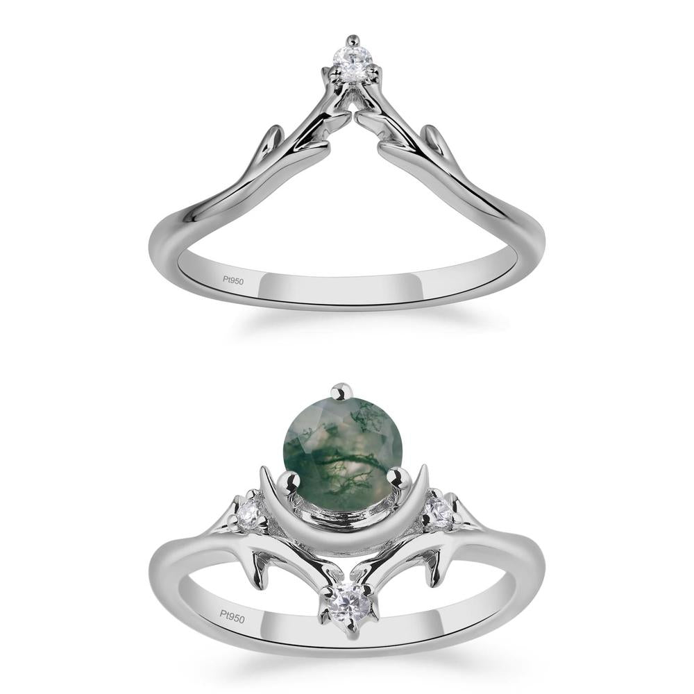 Moss Agate Ring with Moon and Star - LUO Jewelry #metal_xxxxx