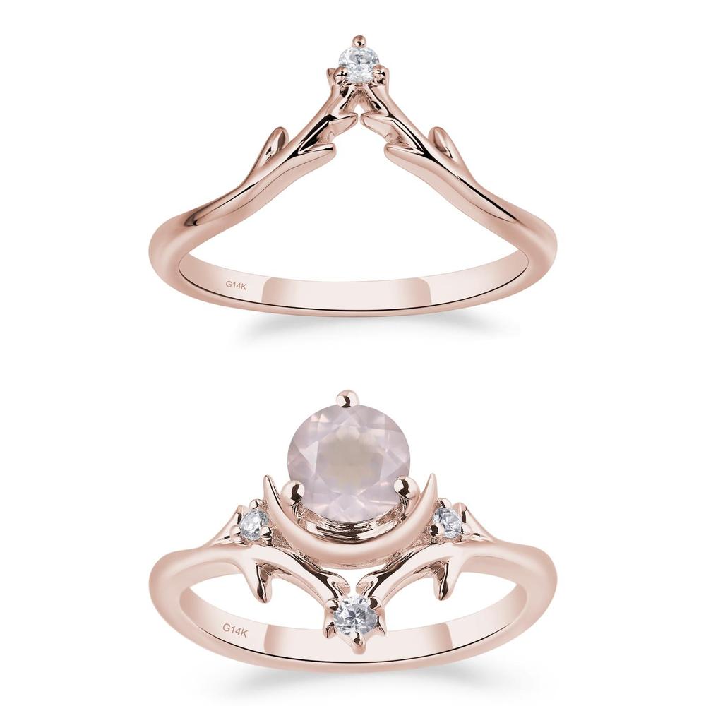 Rose Quartz Moon and Star Ring - LUO Jewelry #metal_14k rose gold