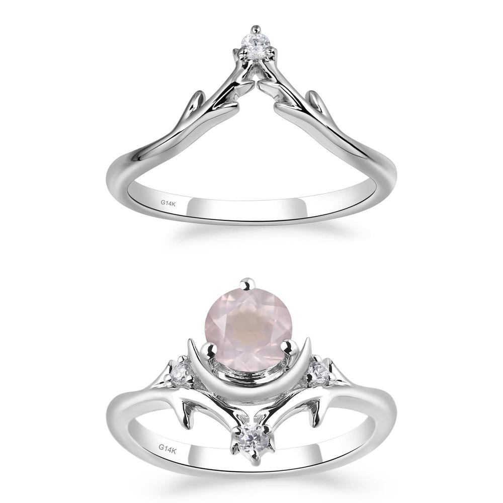 Rose Quartz Moon and Star Ring - LUO Jewelry #metal_14k white gold