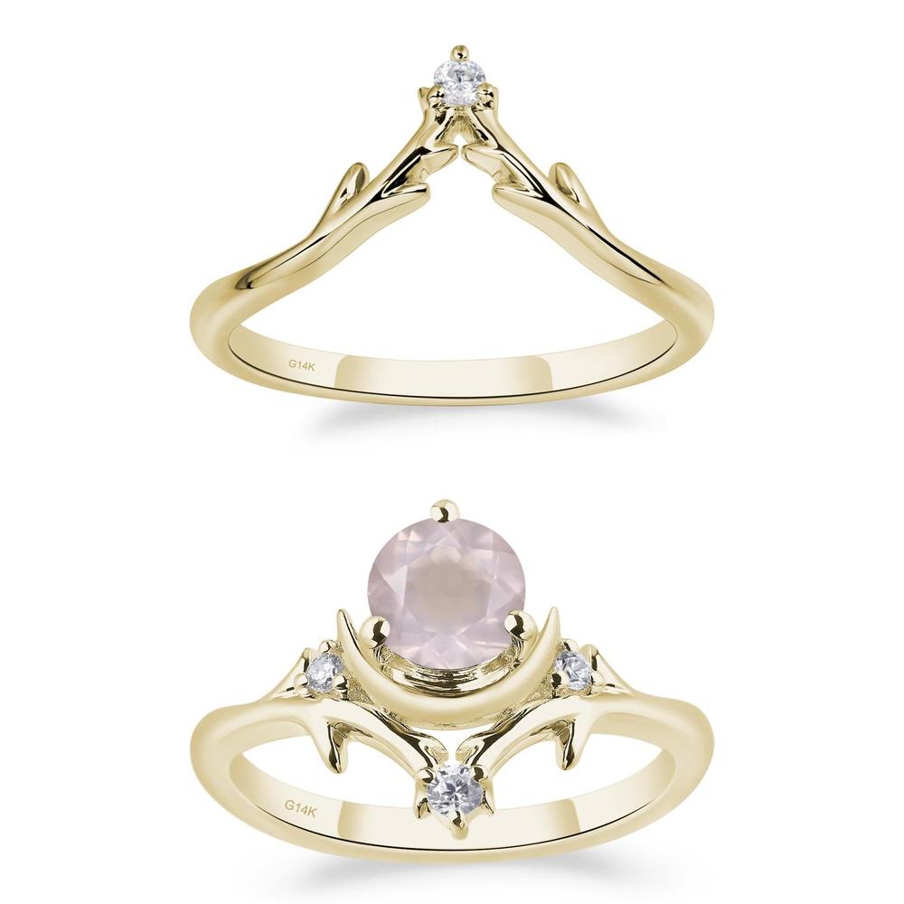 Rose Quartz Moon and Star Ring - LUO Jewelry #metal_14k yellow gold