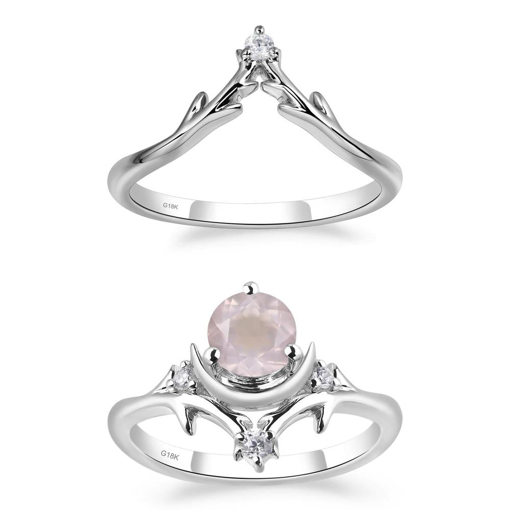 Rose Quartz Moon and Star Ring - LUO Jewelry #metal_18k white gold