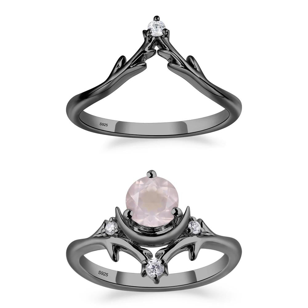 Rose Quartz Moon and Star Ring - LUO Jewelry #metal_black finish sterling silver