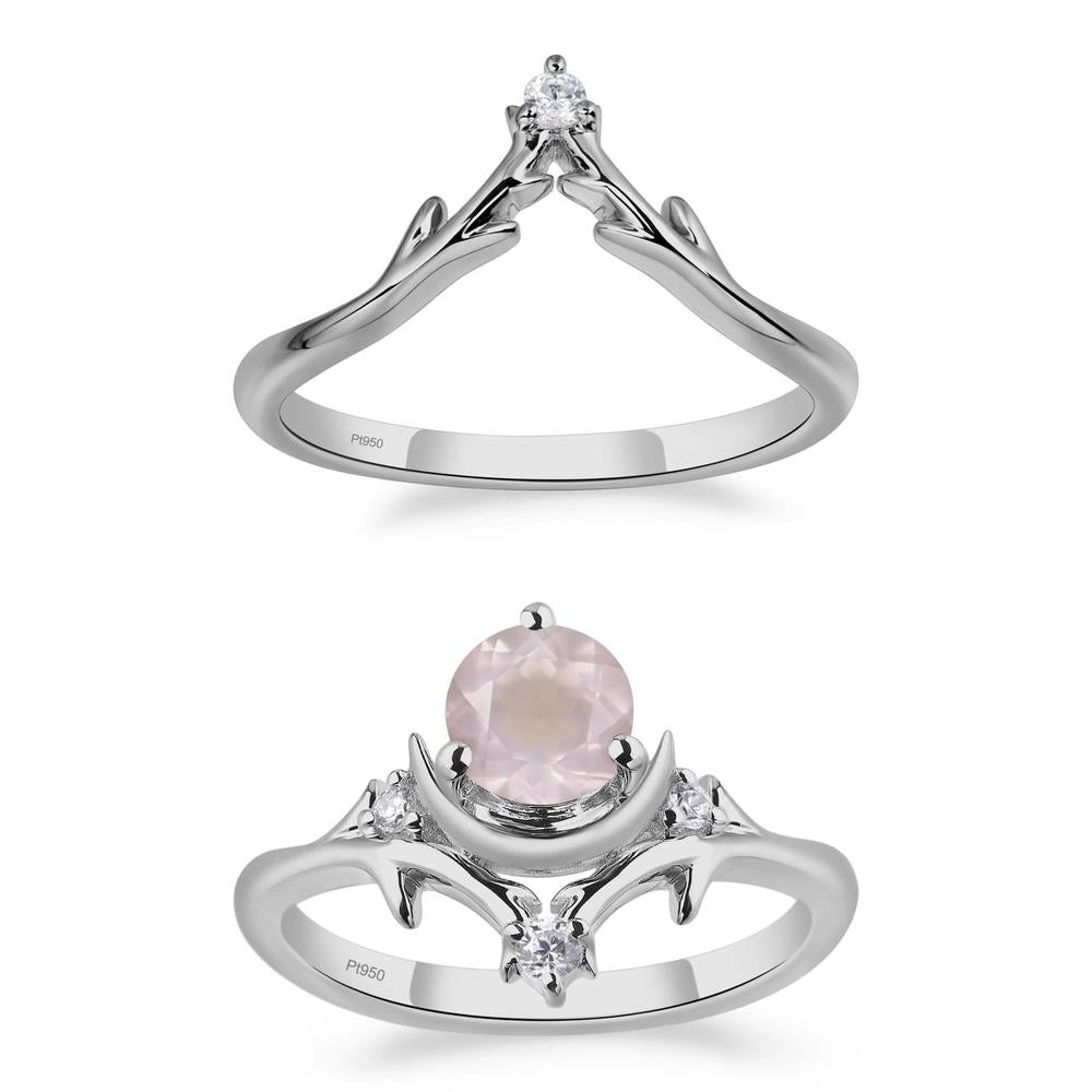 Rose Quartz Moon and Star Ring - LUO Jewelry #metal_platinum