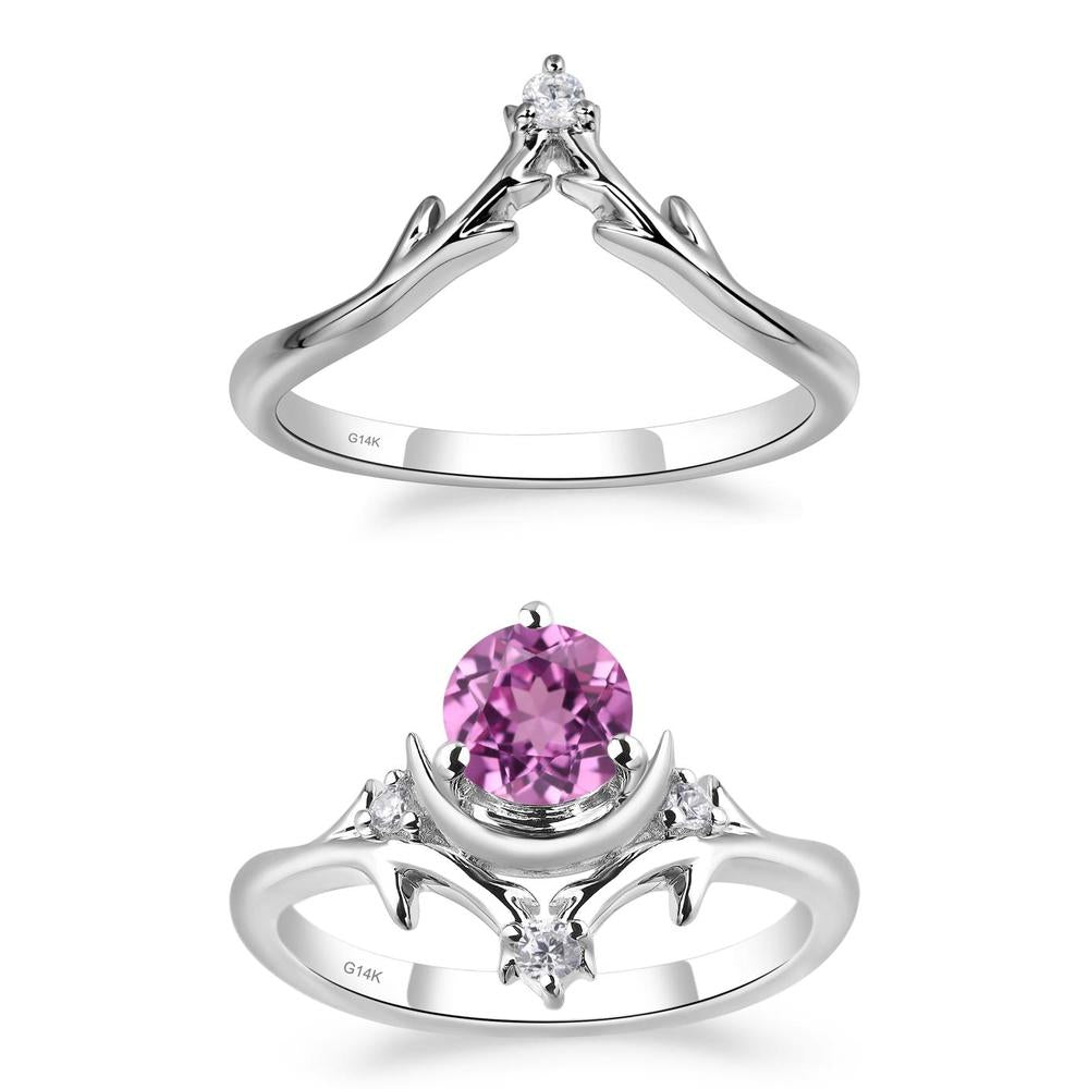 Pink Sapphire Ring with Moon and Star - LUO Jewelry #metal_14k white gold