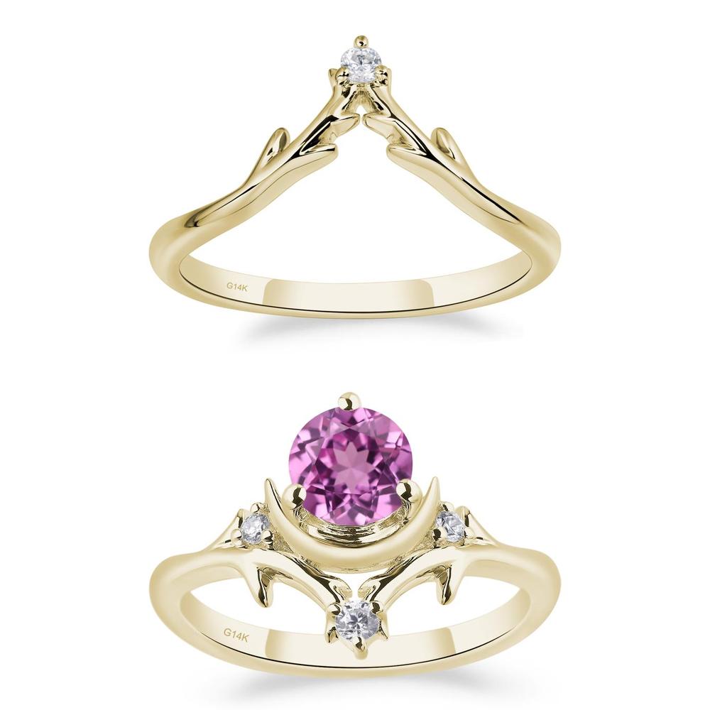 Pink Sapphire Ring with Moon and Star - LUO Jewelry #metal_14k yellow gold