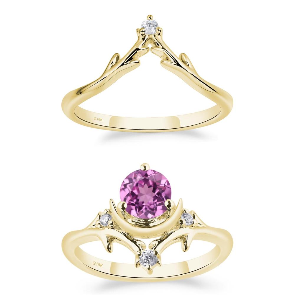 Pink Sapphire Ring with Moon and Star - LUO Jewelry #metal_18k yellow gold