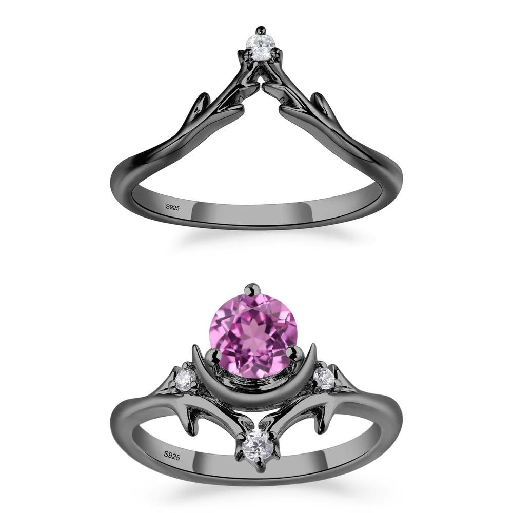 Pink Sapphire Ring with Moon and Star - LUO Jewelry #metal_black finish sterling silver