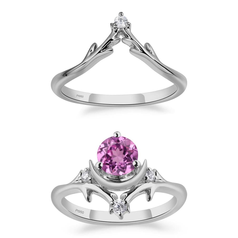 Pink Sapphire Ring with Moon and Star - LUO Jewelry #metal_platinum