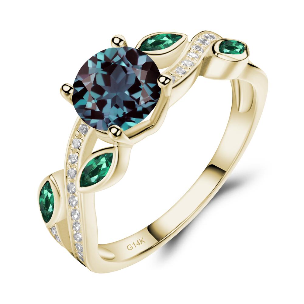 Alexandrite Engagement Ring with Leaf - LUO Jewelry #metal_14k yellow gold