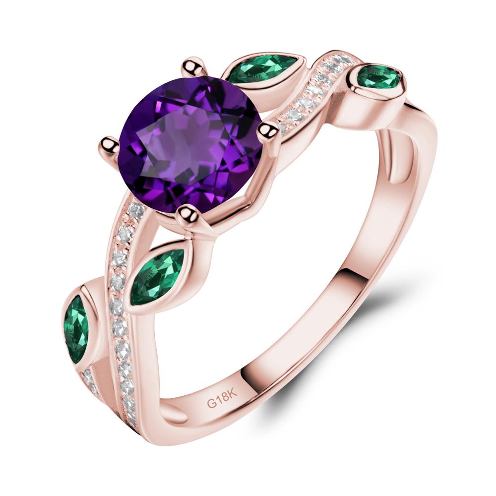 Amethyst and Emerald Twisted Leaf Engagement Ring - LUO Jewelry #metal_18k rose gold