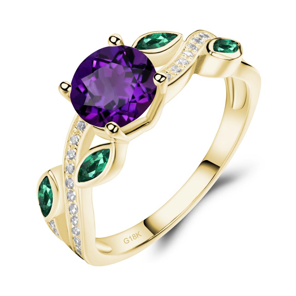 Amethyst and Emerald Twisted Leaf Engagement Ring - LUO Jewelry #metal_18k yellow gold