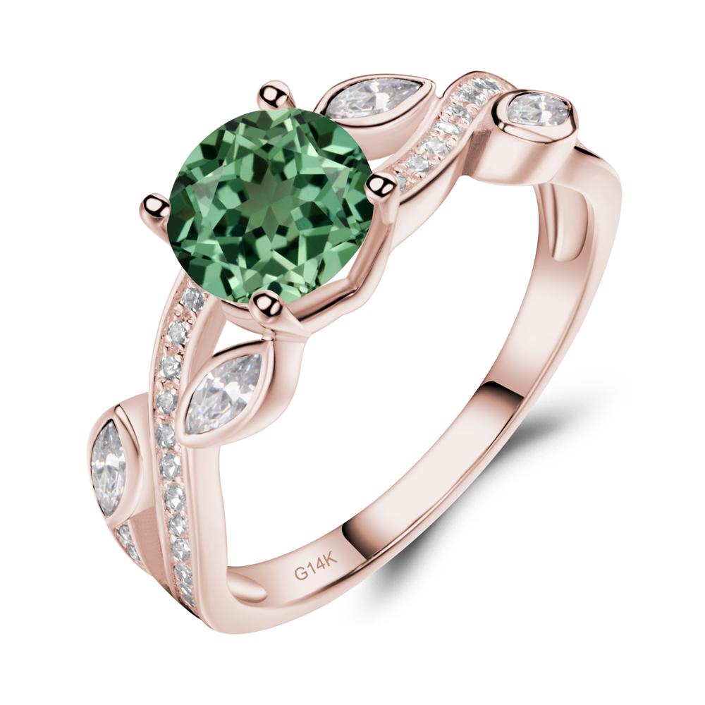 Green Sapphire Twisted Leaf Engagement Ring - LUO Jewelry #metal_14k rose gold