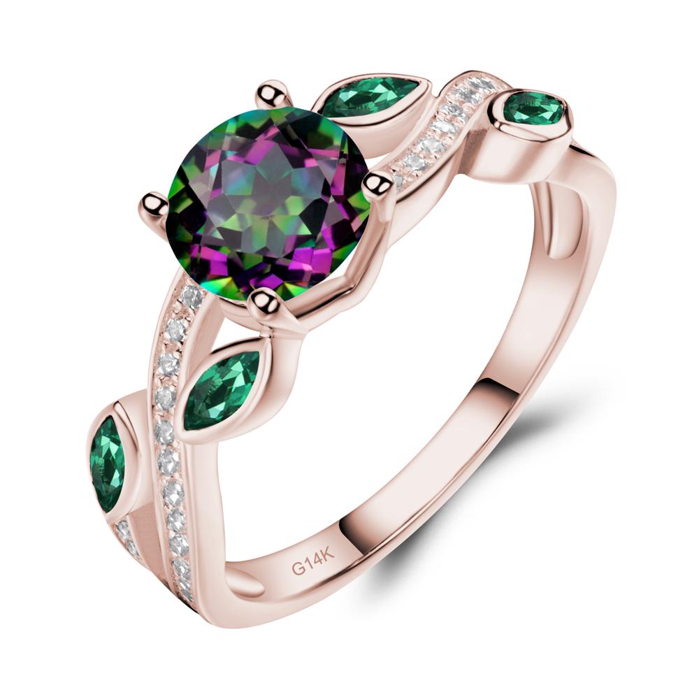 Mystic Topaz Engagement Ring with Leaf - LUO Jewelry #metal_14k rose gold