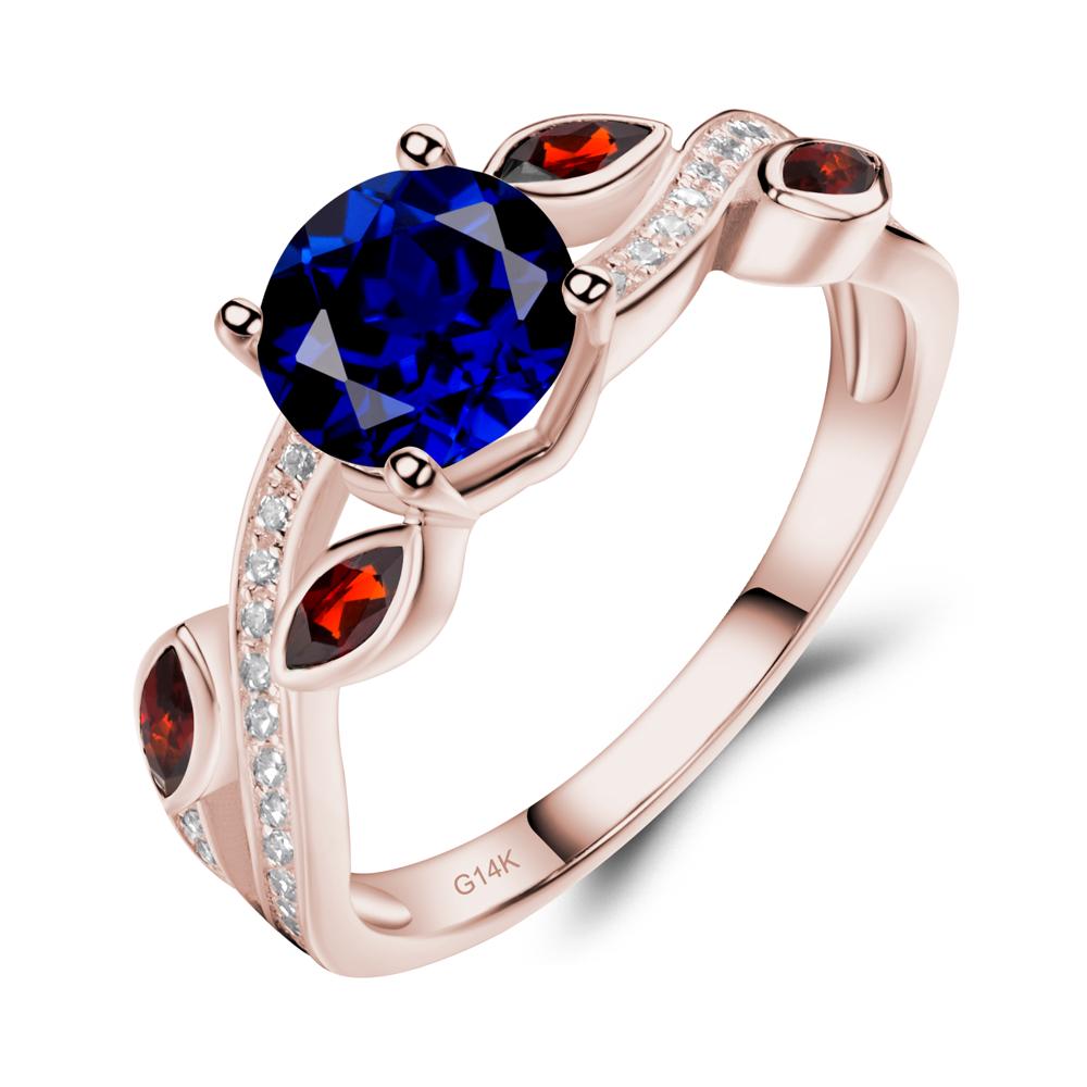 Sapphire and Garnet Engagement Ring with Leaf - LUO Jewelry #metal_14k rose gold