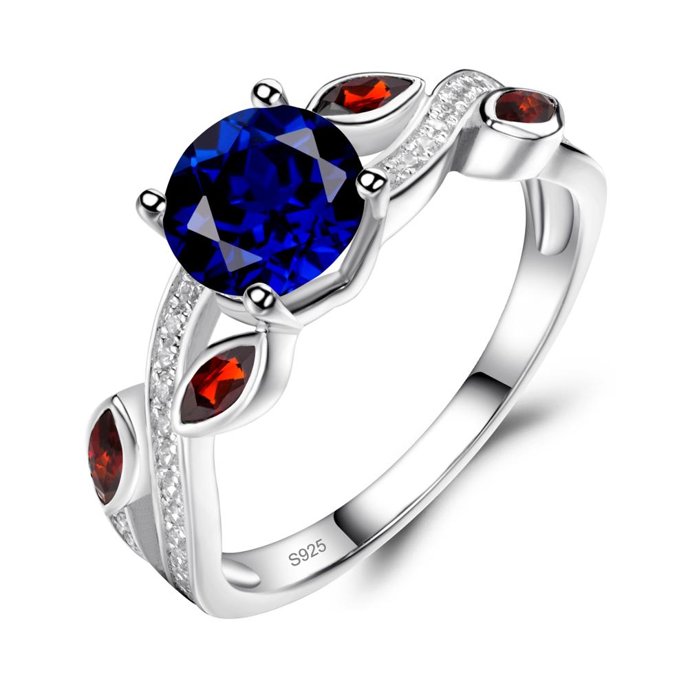 Sapphire and Garnet Engagement Ring with Leaf - LUO Jewelry #metal_sterling silver