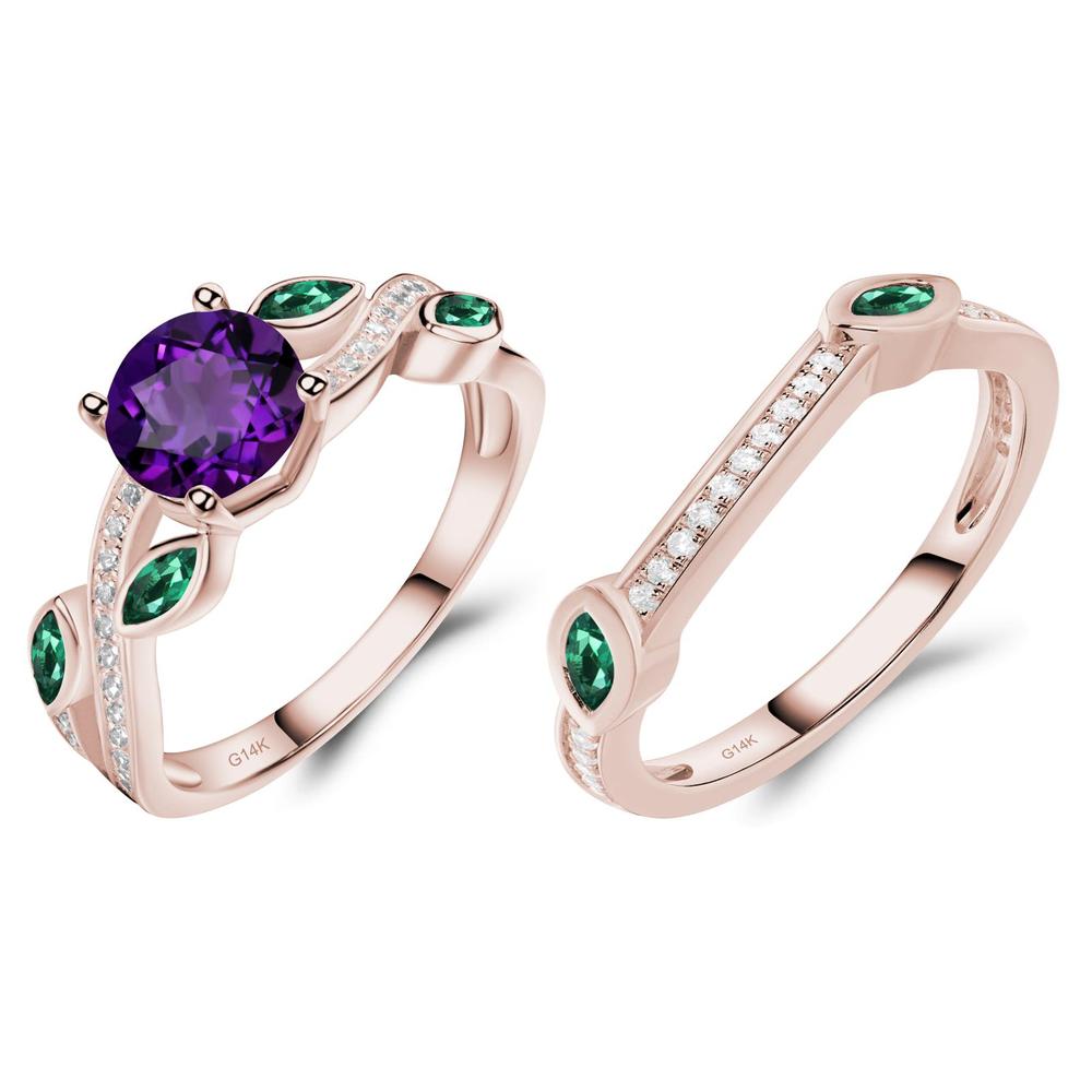 Amethyst and Emerald Twisted Leaf Engagement Ring - LUO Jewelry #metal_xxxxx