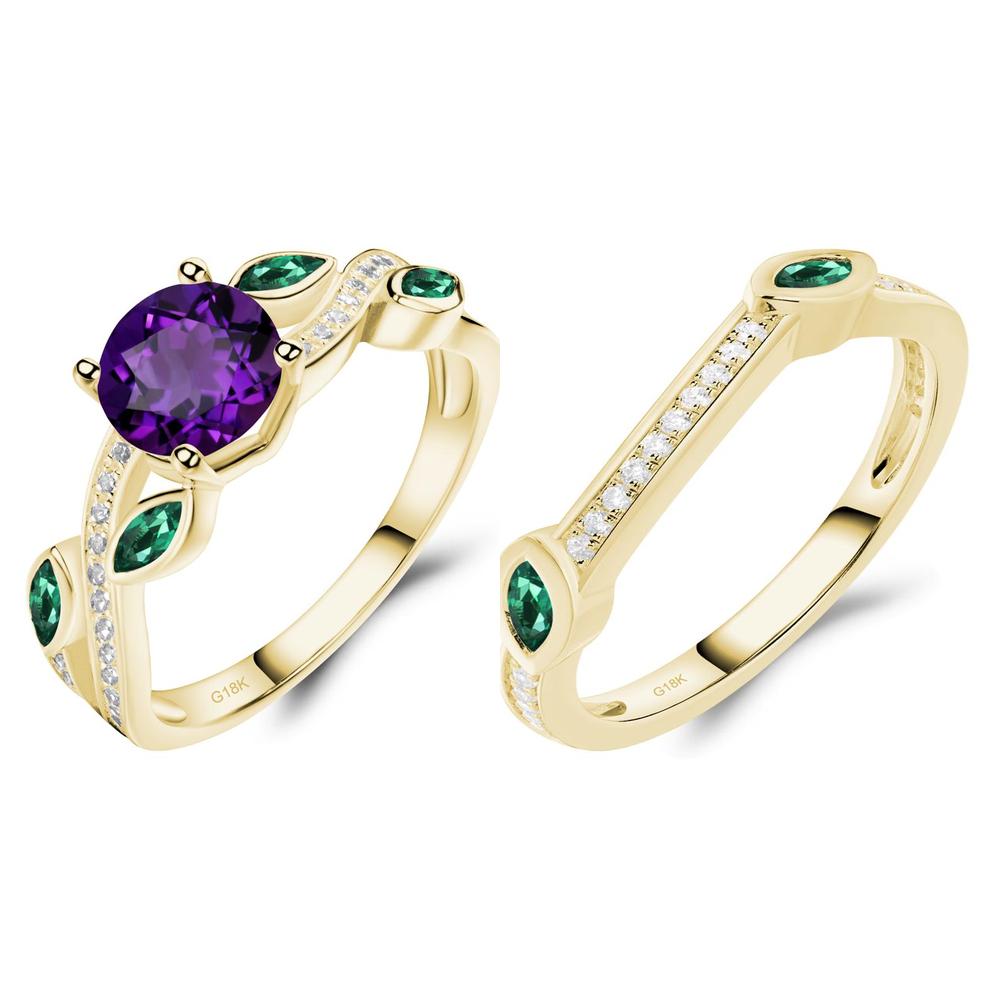 Amethyst and Emerald Twisted Leaf Engagement Ring - LUO Jewelry #metal_xxxxx