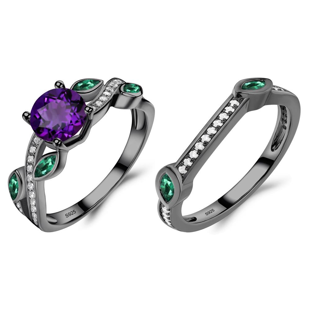 Amethyst and Emerald Twisted Leaf Engagement Ring - LUO Jewelry #metal_xxxxx