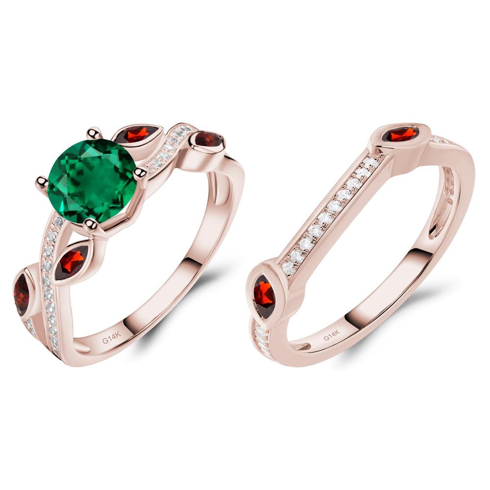 Emerald and Garnet Engagement Ring with Leaf - LUO Jewelry #metal_xxxxx