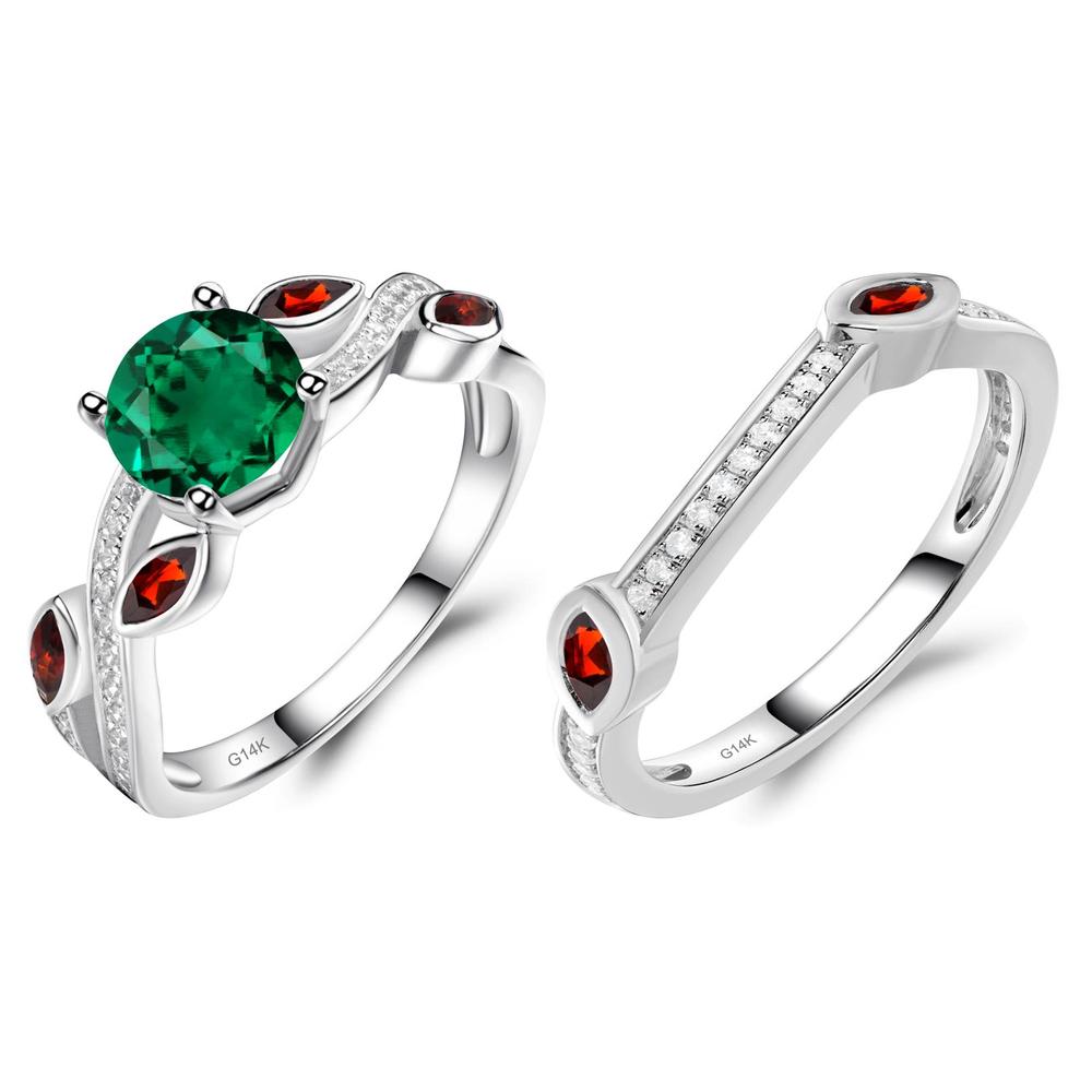 Emerald and Garnet Engagement Ring with Leaf - LUO Jewelry #metal_xxxxx