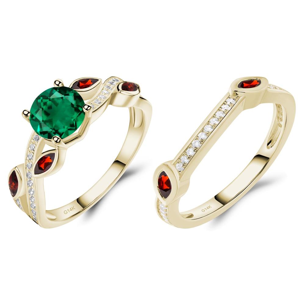 Emerald and Garnet Engagement Ring with Leaf - LUO Jewelry #metal_xxxxx