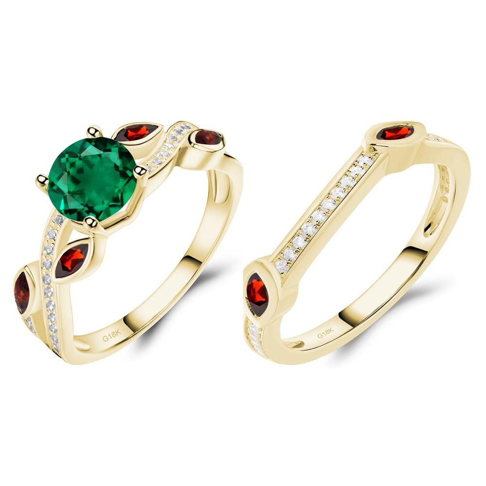 Emerald and Garnet Engagement Ring with Leaf - LUO Jewelry #metal_xxxxx