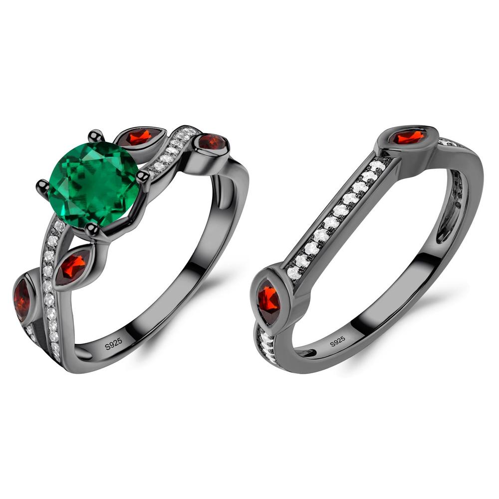 Emerald and Garnet Engagement Ring with Leaf - LUO Jewelry #metal_xxxxx