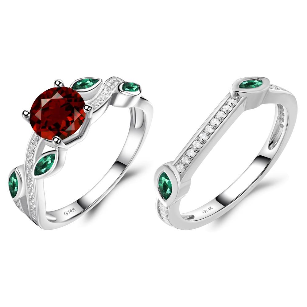 Garnet and Emerald Twisted Leaf Engagement Ring - LUO Jewelry #metal_xxxxx