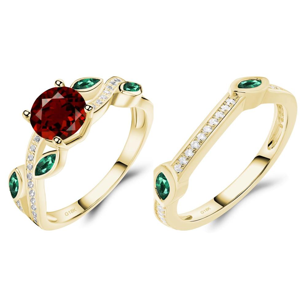 Garnet and Emerald Twisted Leaf Engagement Ring - LUO Jewelry #metal_xxxxx