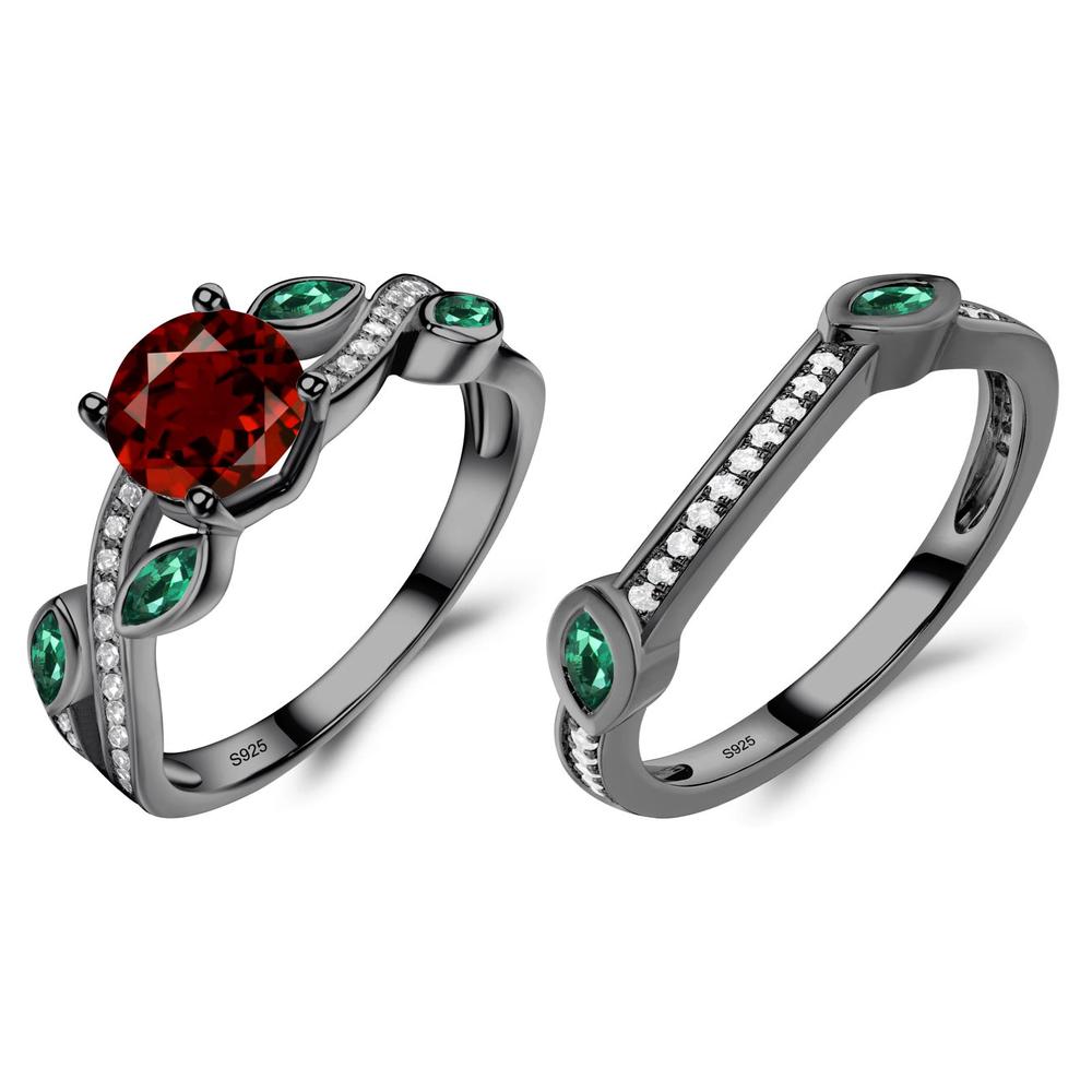 Garnet and Emerald Twisted Leaf Engagement Ring - LUO Jewelry #metal_xxxxx