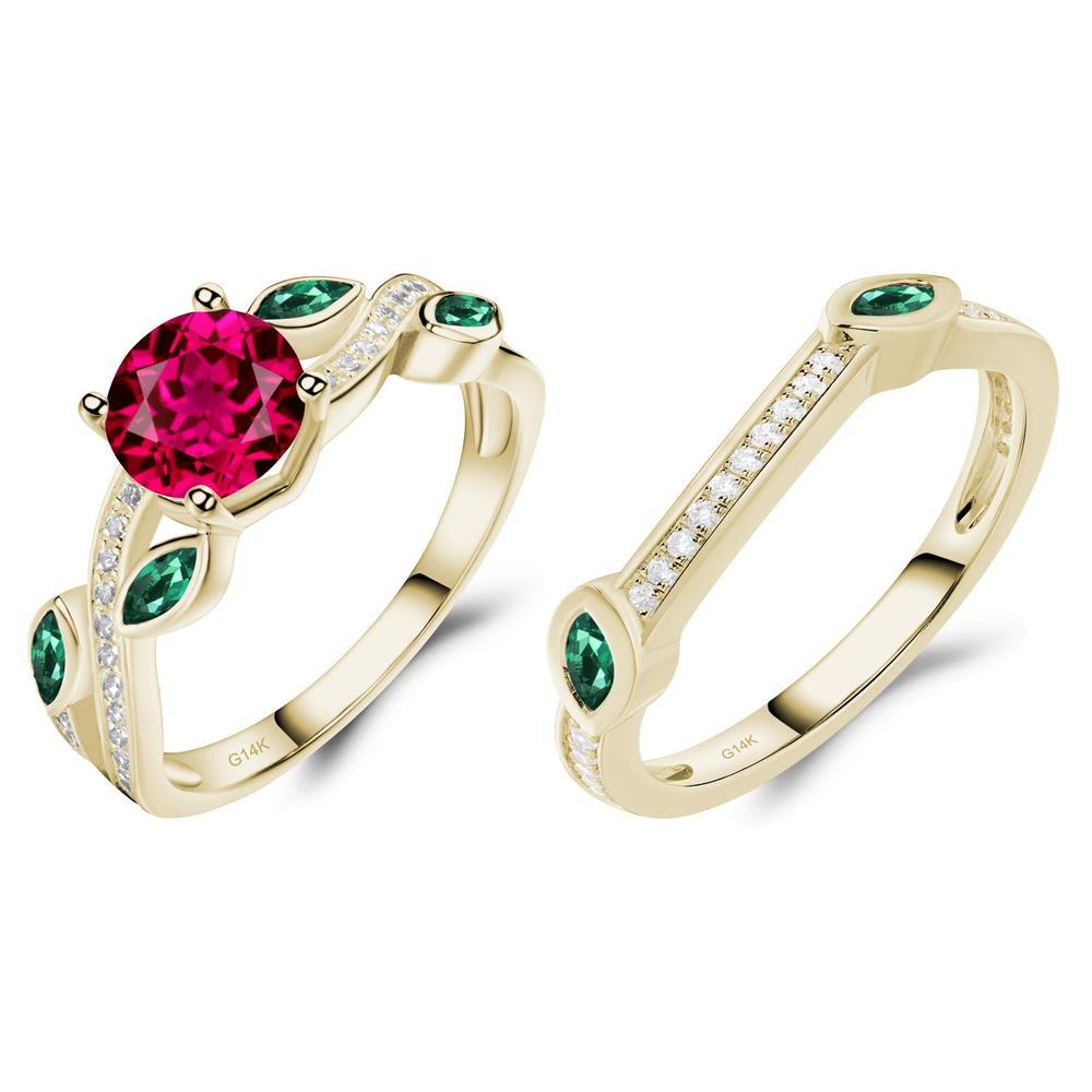 Ruby and Emerald Leaf Engagement Ring - LUO Jewelry #metal_xxxxx