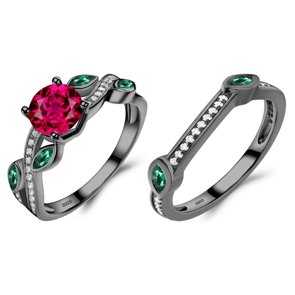 Ruby and Emerald Leaf Engagement Ring - LUO Jewelry #metal_xxxxx