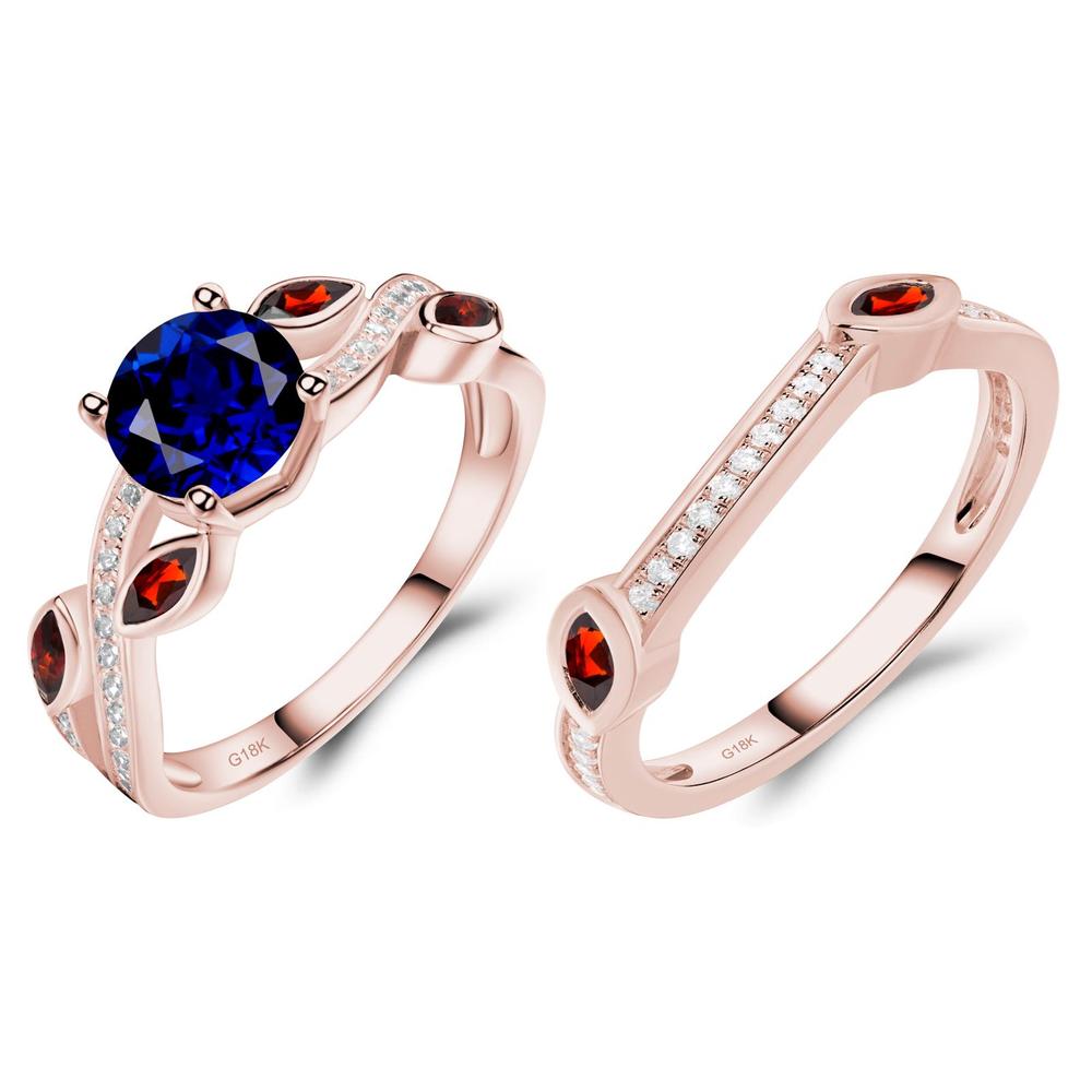 Sapphire and Garnet Engagement Ring with Leaf - LUO Jewelry #metal_xxxxx