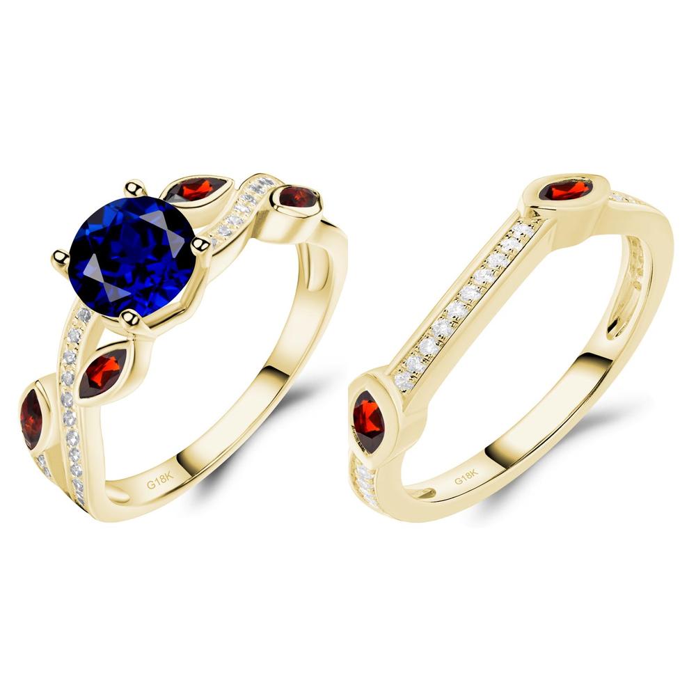 Sapphire and Garnet Engagement Ring with Leaf - LUO Jewelry #metal_xxxxx