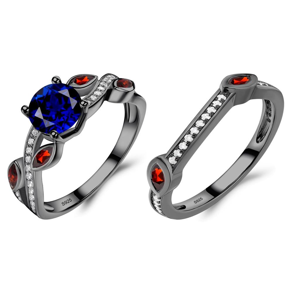 Sapphire and Garnet Engagement Ring with Leaf - LUO Jewelry #metal_xxxxx