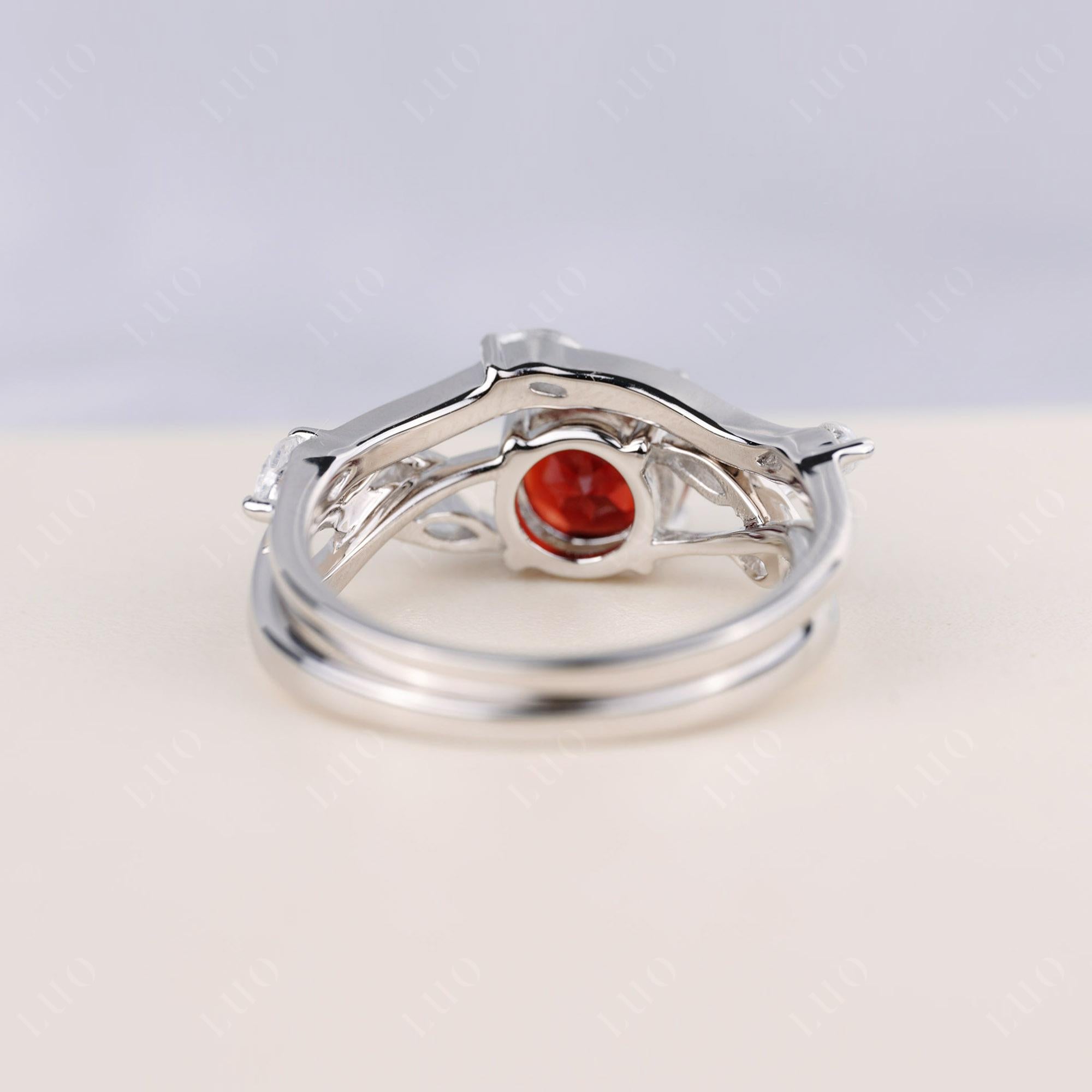 Art Deco Garnet Bridal Set Engagement Ring - LUO Jewelry 