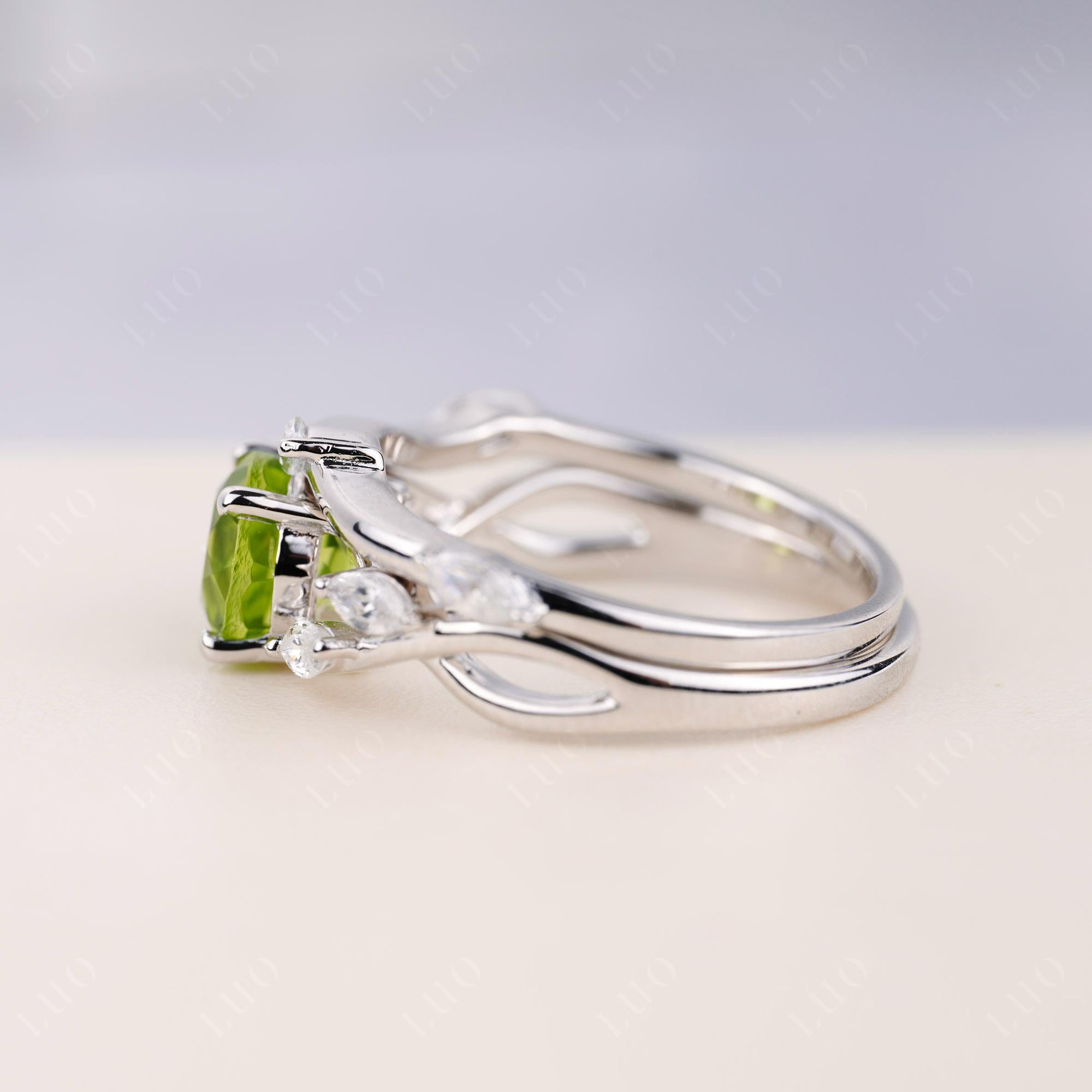 Art Deco Peridot Bridal Set Engagement Ring - LUO Jewelry 