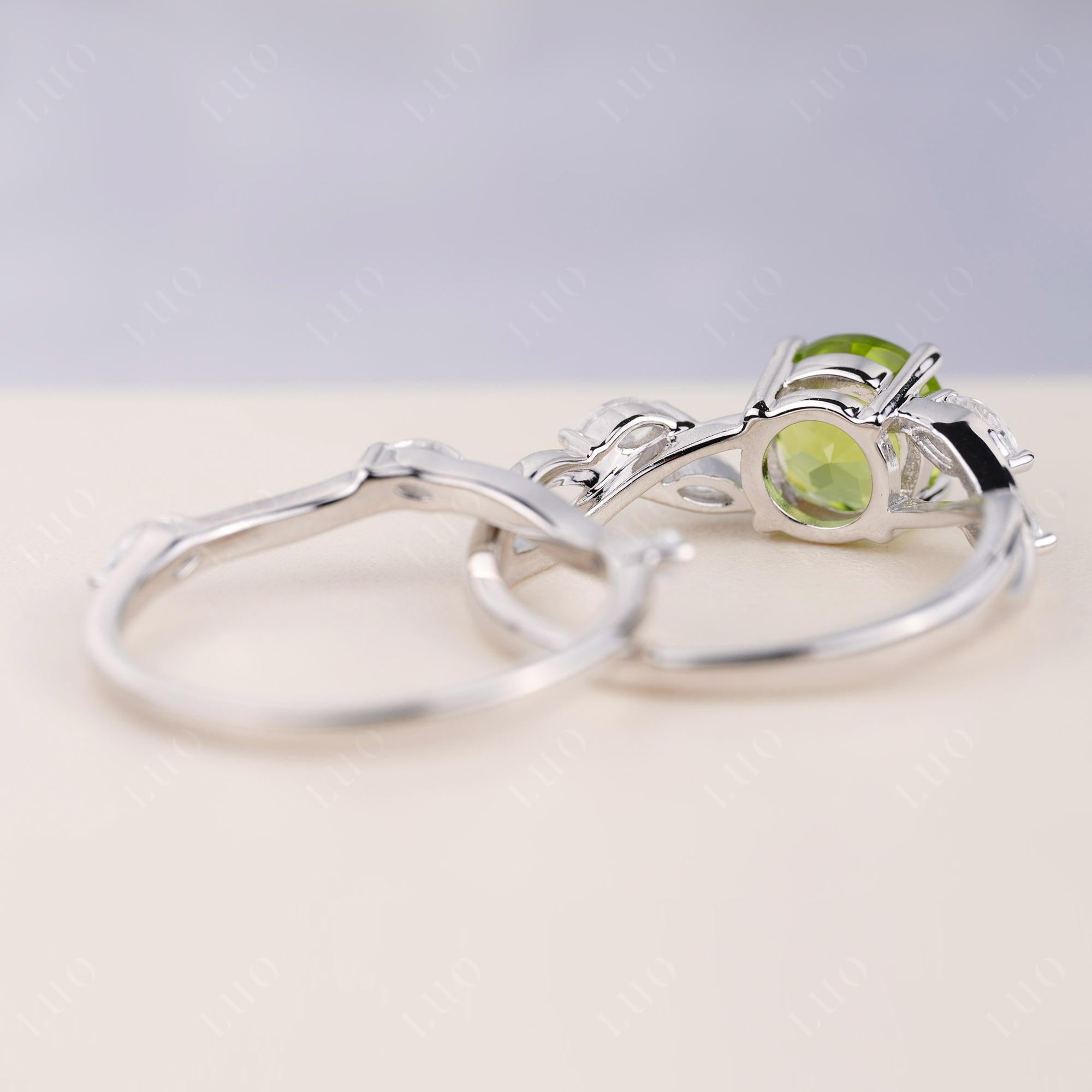 Art Deco Peridot Bridal Set Engagement Ring - LUO Jewelry 