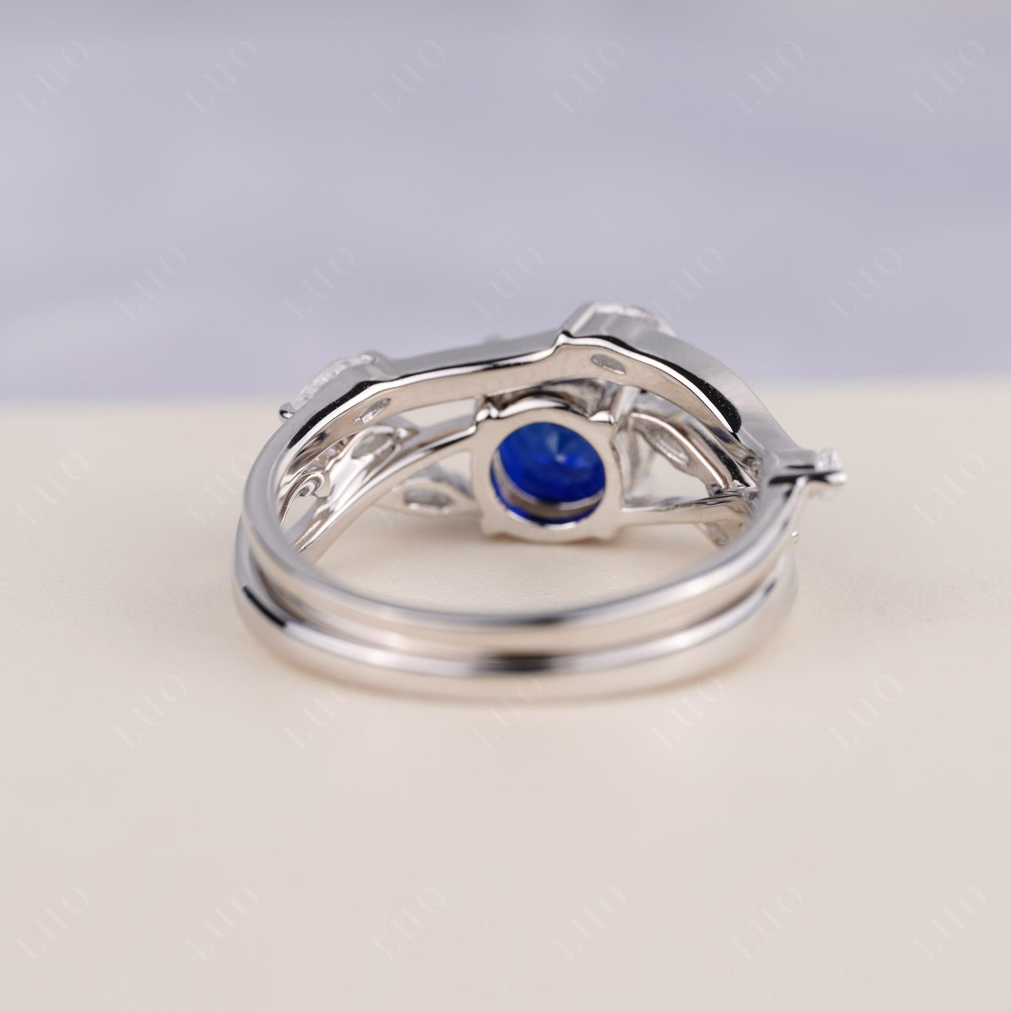 Art Deco Sapphire Bridal Set Engagement Ring - LUO Jewelry 