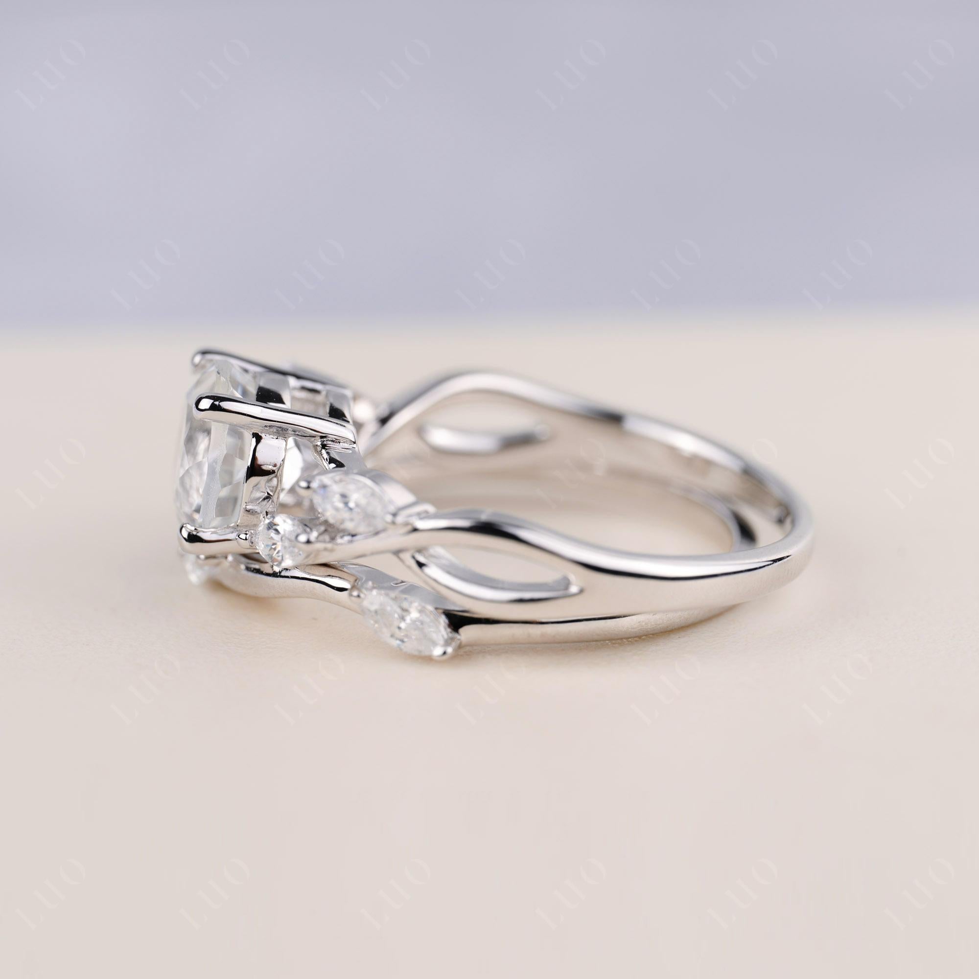 Art Deco White Topaz Bridal Set Engagement Ring - LUO Jewelry 