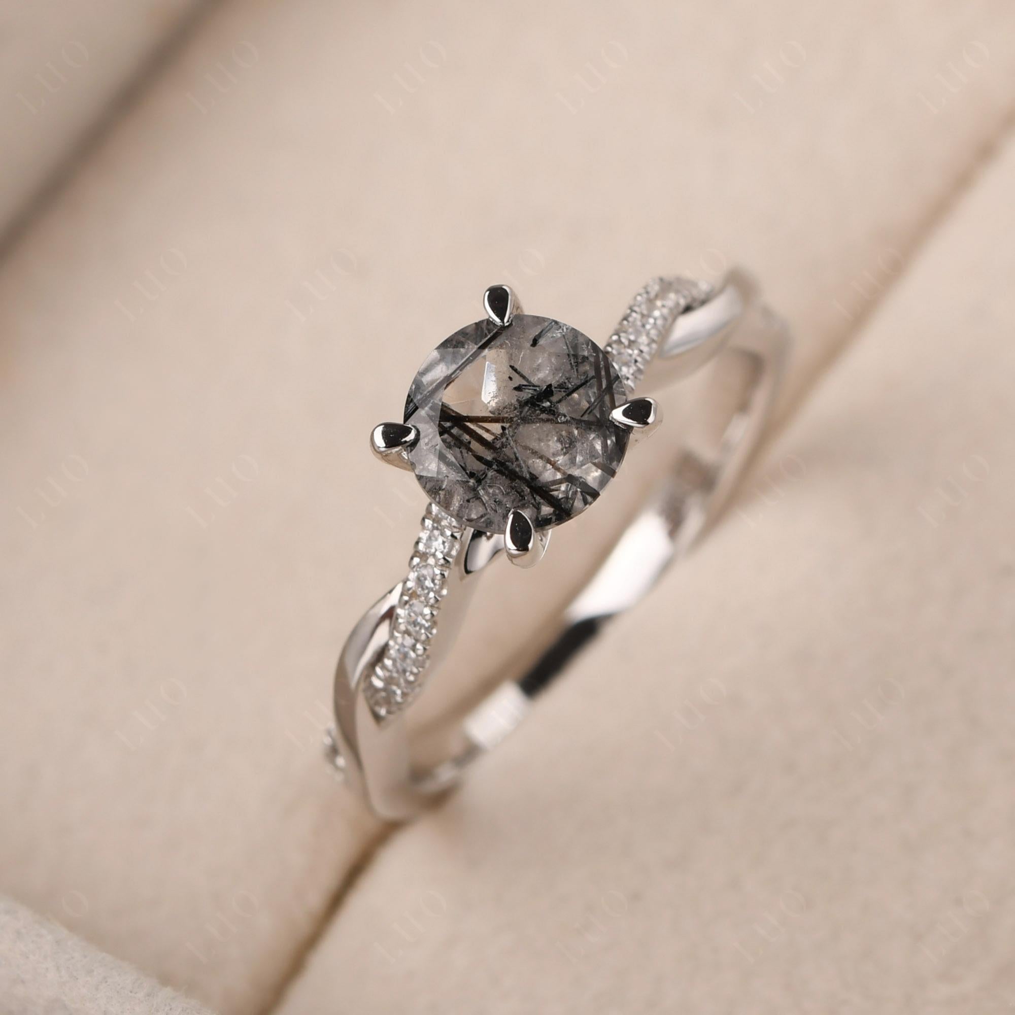 Black Rutilated Quartz Twisted Engagement Ring - LUO Jewelry 