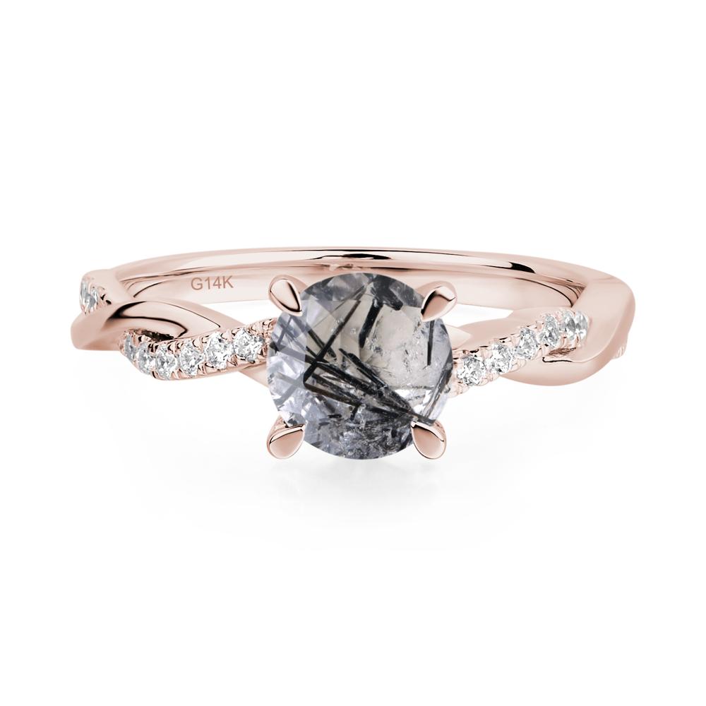 Black Rutilated Quartz Twisted Engagement Ring - LUO Jewelry #metal_14k rose gold