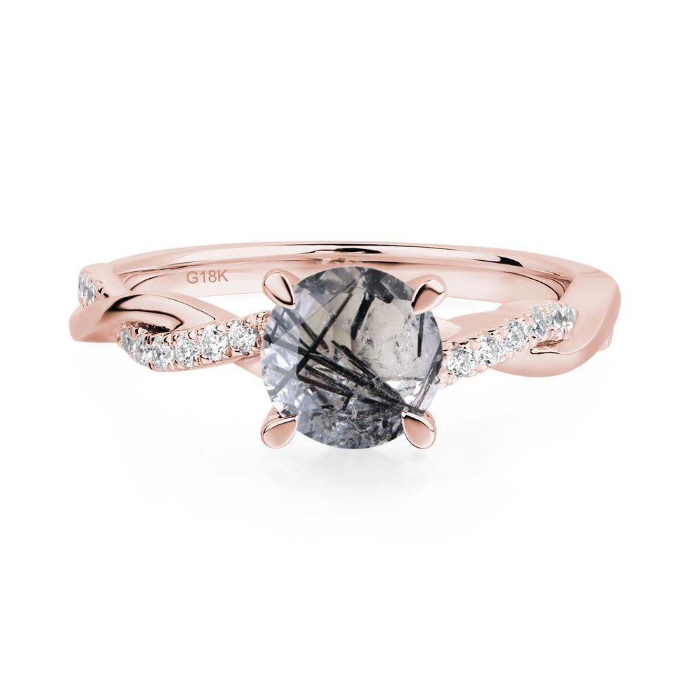 Black Rutilated Quartz Twisted Engagement Ring - LUO Jewelry #metal_18k rose gold