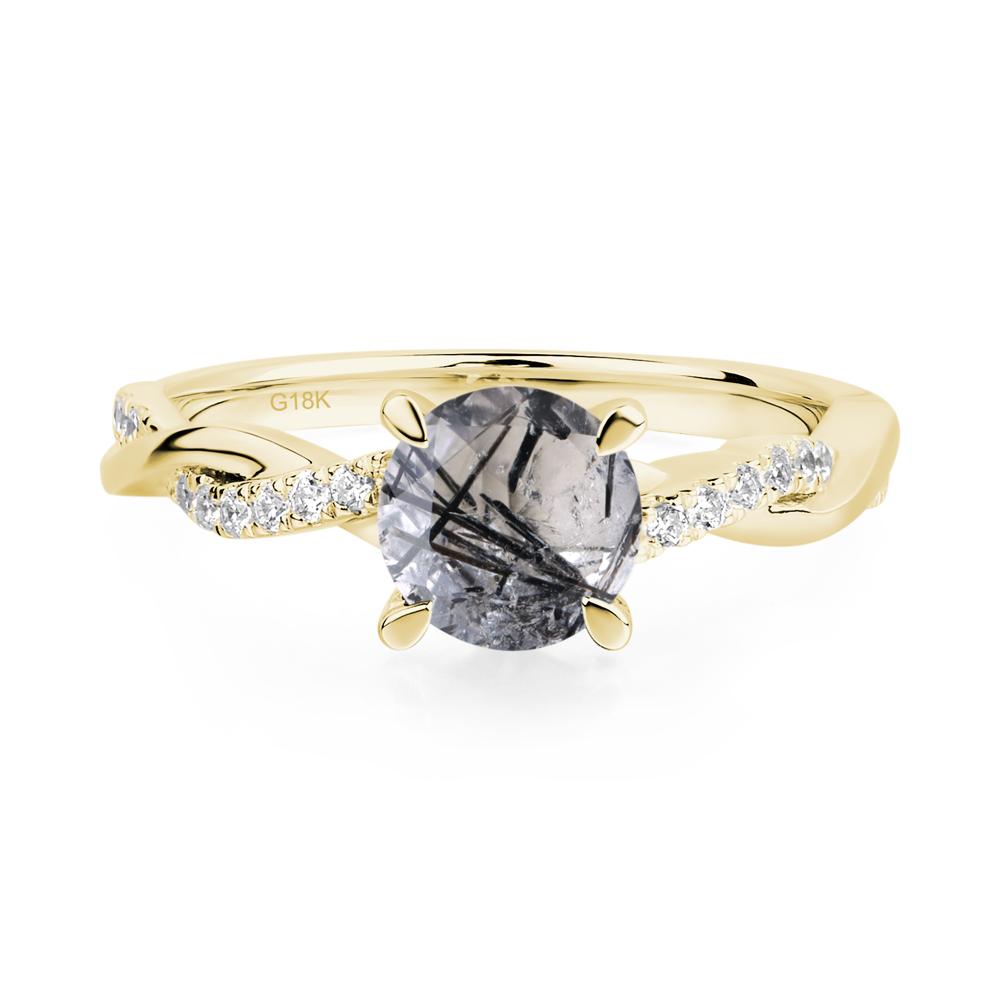 Black Rutilated Quartz Twisted Engagement Ring - LUO Jewelry #metal_18k yellow gold